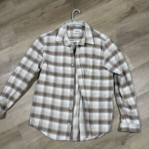 Create Unison Plaid Flannel Shirt Jacket Mens L Brown Cream Button Up CU-LS02